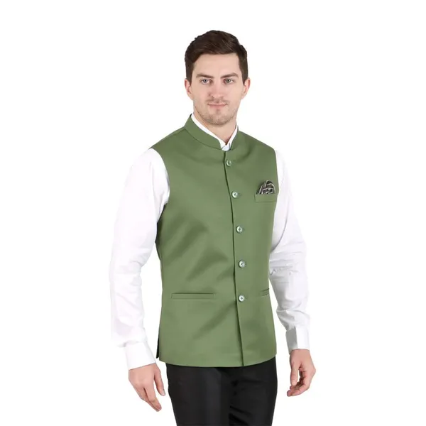 Gracyshade_Men’S_Nehru/Modi_Jacket_(Waistcoat)_Along-With_Inner_Pocket_-_Premium_Cotton_Fabric_With_Polyester_Lining,_Sleeveless_Regular_Fit_For_Festivals_And_Casuals_-_Olive_Green_-_34