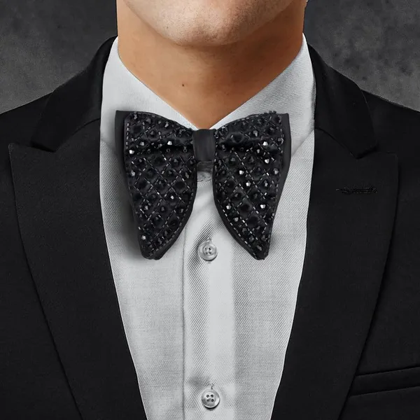 Gracyshade_Butterfly_Men'S_Pre-Tied_Designer_Embroidered_Bow_Tie_With_Adjustable_Length_Stylish_Tuxedo_Accessory_For_Formal_Events,_Weddings,_Parties_And_More_(Crystal_Black)