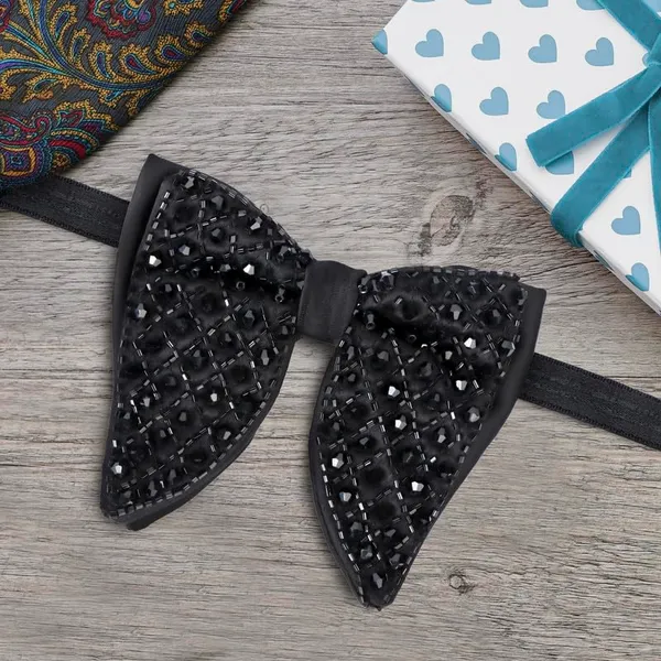 Gracyshade_Butterfly_Men'S_Pre-Tied_Designer_Embroidered_Bow_Tie_With_Adjustable_Length_Stylish_Tuxedo_Accessory_For_Formal_Events,_Weddings,_Parties_And_More_(Crystal_Black)