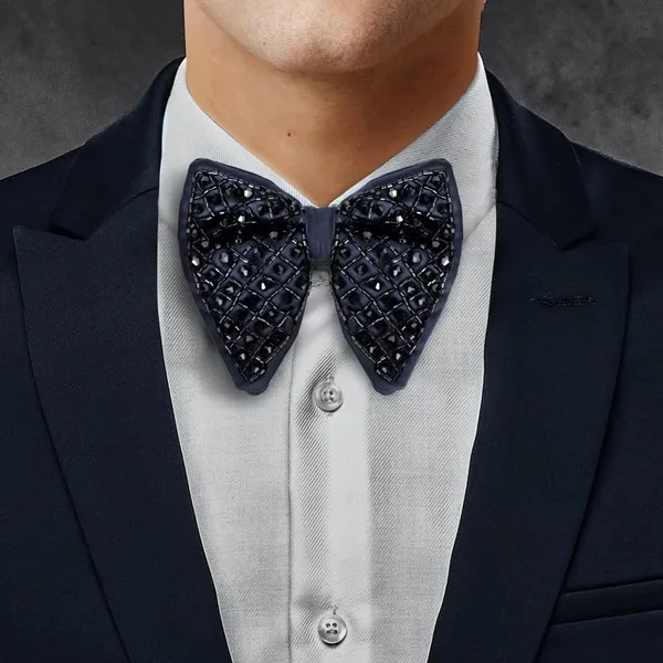 Gracyshade_Butterfly_Men'S_Pre-Tied_Designer_Embroidered_Bow_Tie_With_Adjustable_Length_Stylish_Tuxedo_Accessory_For_Formal_Events,_Weddings,_Parties_And_More_(Crystal_Navy_Blue)
