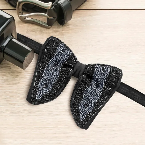 Gracyshade_Butterfly_Men'S_Pre-Tied_Designer_Embroidered_Bow_Tie_With_Adjustable_Length_Stylish_Tuxedo_Accessory_For_Formal_Events,_Weddings,_Parties_And_More_(Disco_Black)