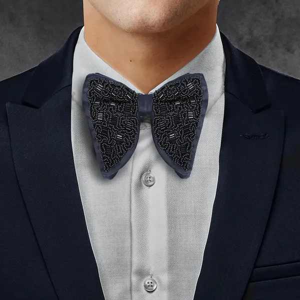 Gracyshade_Butterfly_Men'S_Pre-Tied_Designer_Embroidered_Bow_Tie_With_Adjustable_Length_Stylish_Tuxedo_Accessory_For_Formal_Events,_Weddings,_Parties_And_More_(Sparkle_Navy_Blue)