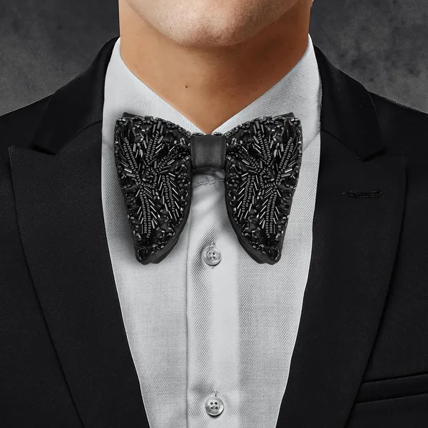 Gracyshade_Butterfly_Men'S_Pre-Tied_Designer_Embroidered_Bow_Tie_With_Adjustable_Length_Stylish_Tuxedo_Accessory_For_Formal_Events,_Weddings,_Parties_And_More_(Luxe_Black)
