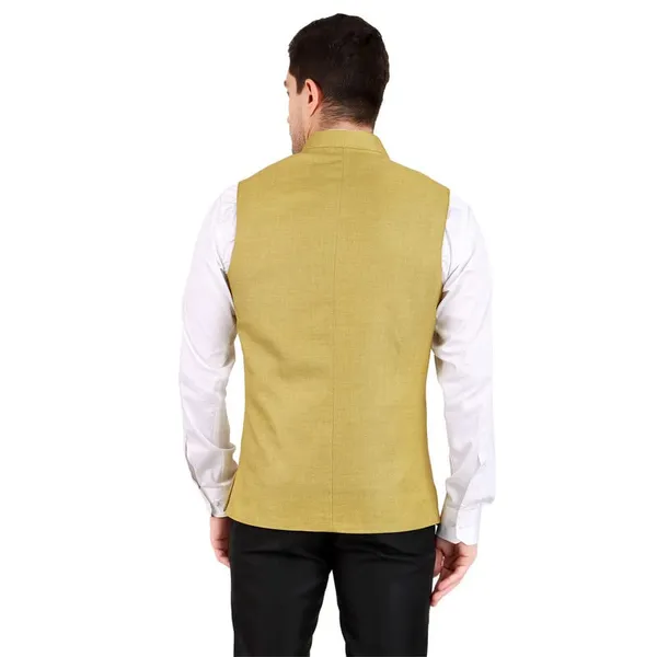 Gracyshade_Men’S_Nehru/Modi_Jacket_(Waistcoat)_Along-With_Inner_Pocket_-_Premium_Jute_Fabric_Lining,_Stylish_Sleeveless_Regular_Fit_Waistcoat_For_Festive,_Casual,_Or_Occasional_-_Olive_Green_-_34