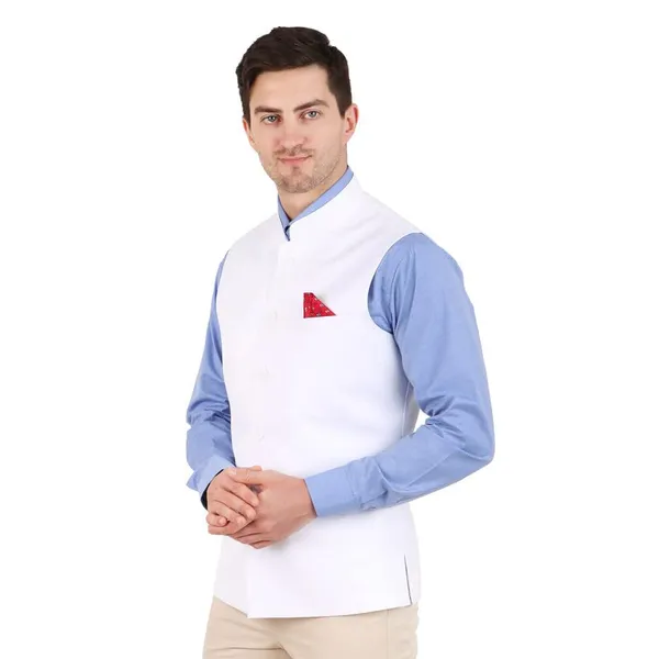 Gracyshade_Men’S_Nehru/Modi_Jacket_(Waistcoat)_Along-With_Inner_Pocket_-_Premium_Cotton_Fabric_With_Polyester_Lining,_Sleeveless_Regular_Fit_For_Festivals_And_Casuals_-_White_-_34