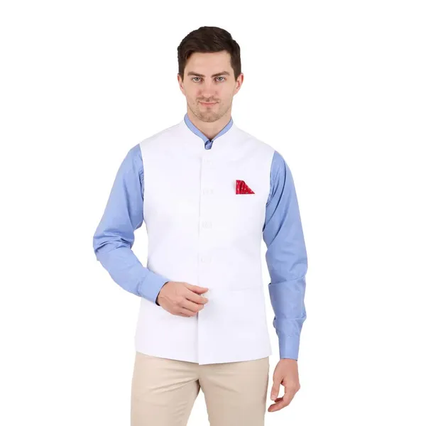 Gracyshade_Men’S_Nehru/Modi_Jacket_(Waistcoat)_Along-With_Inner_Pocket_-_Premium_Cotton_Fabric_With_Polyester_Lining,_Sleeveless_Regular_Fit_For_Festivals_And_Casuals_-_White_-_34
