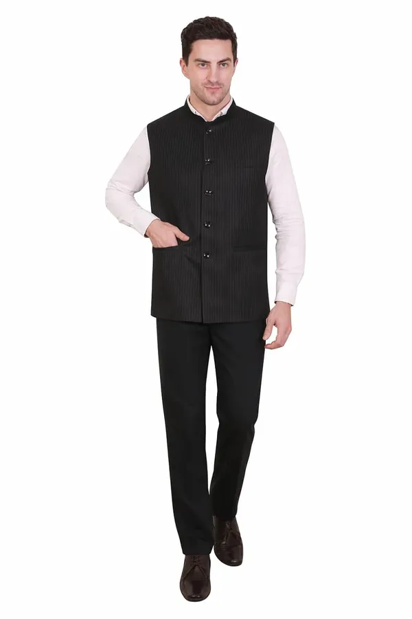 Gracyshade_Men’S_Formal_Pinstripe_Nehru_Jacket_|_Premium_Modi_Waistcoat_Bandhgala_Regular_Fit_With_Polyester_Lining_&_Inner_Pocket_For_Office,_Business,_Party_&_Wedding_(Black,_34)