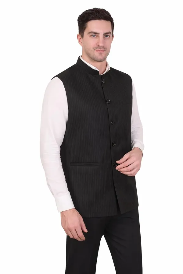 Gracyshade_Men’S_Formal_Pinstripe_Nehru_Jacket_|_Premium_Modi_Waistcoat_Bandhgala_Regular_Fit_With_Polyester_Lining_&_Inner_Pocket_For_Office,_Business,_Party_&_Wedding_(Black,_34)