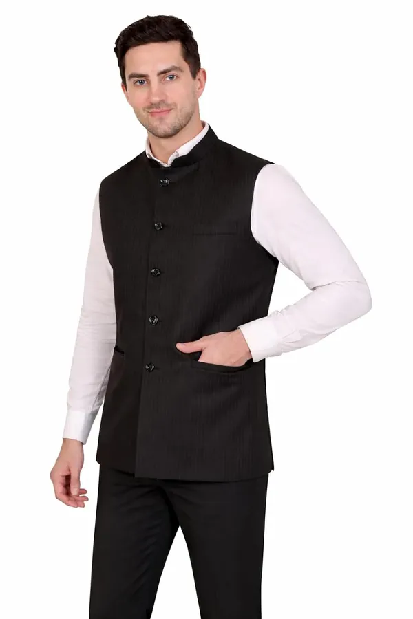 Gracyshade_Men’S_Formal_Pinstripe_Nehru_Jacket_|_Premium_Modi_Waistcoat_Bandhgala_Regular_Fit_With_Polyester_Lining_&_Inner_Pocket_For_Office,_Business,_Party_&_Wedding_(Black,_34)