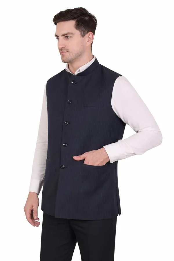 Gracyshade_Men’S_Formal_Pinstripe_Nehru_Jacket_|_Premium_Modi_Waistcoat_Bandhgala_Regular_Fit_With_Polyester_Lining_&_Inner_Pocket_For_Office,_Business,_Party_&_Wedding_(Dark_Blue,_34)