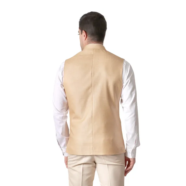 Gracyshade_Men’S_Nehru/Modi_Jacket_(Waistcoat)_Along-With_Inner_Pocket_-_Premium_Jute_Fabric_Lining,_Stylish_Sleeveless_Regular_Fit_Waistcoat_For_Festive,_Casual,_Or_Occasional_-_Dark_Fawn_-_34