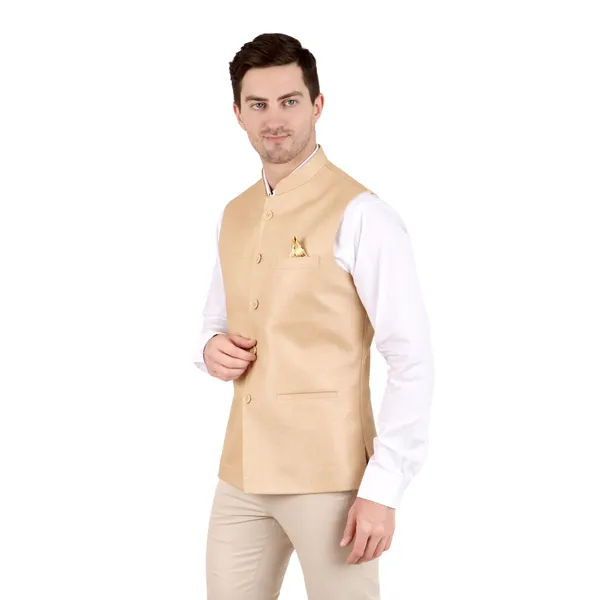 Gracyshade_Men’S_Nehru/Modi_Jacket_(Waistcoat)_Along-With_Inner_Pocket_-_Premium_Jute_Fabric_Lining,_Stylish_Sleeveless_Regular_Fit_Waistcoat_For_Festive,_Casual,_Or_Occasional_-_Dark_Fawn_-_34