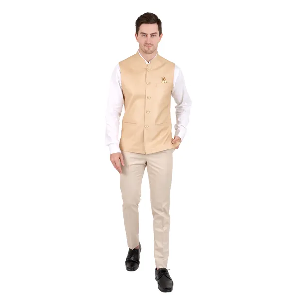 Gracyshade_Men’S_Nehru/Modi_Jacket_(Waistcoat)_Along-With_Inner_Pocket_-_Premium_Jute_Fabric_Lining,_Stylish_Sleeveless_Regular_Fit_Waistcoat_For_Festive,_Casual,_Or_Occasional_-_Dark_Fawn_-_34