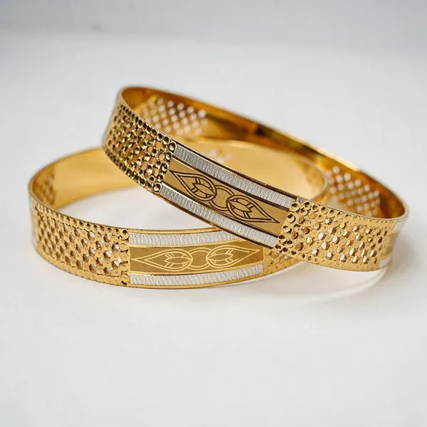 Premium_Gold_Plated__Textured_Floral_Bangle_Set_Of_2_For_Women
