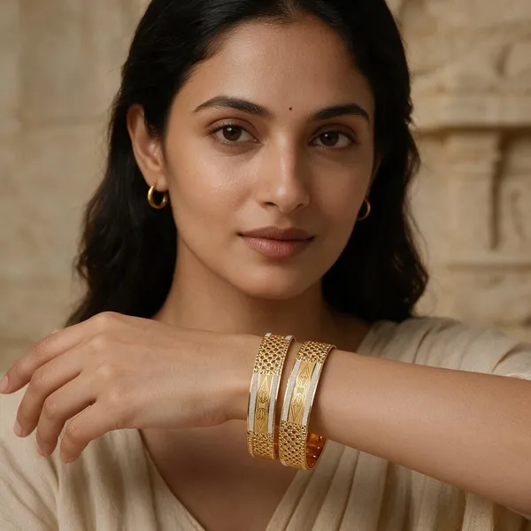 Premium_Gold_Plated__Textured_Floral_Bangle_Set_Of_2_For_Women
