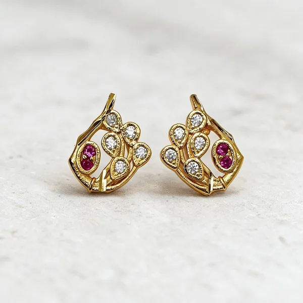 Premium_Gold_Plated__Pink_Stone_Embellished_Earrings_For_Women