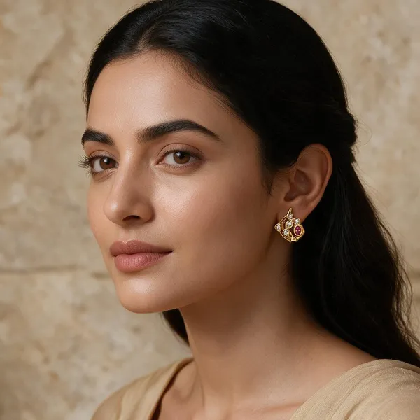 Premium_Gold_Plated__Pink_Stone_Embellished_Earrings_For_Women