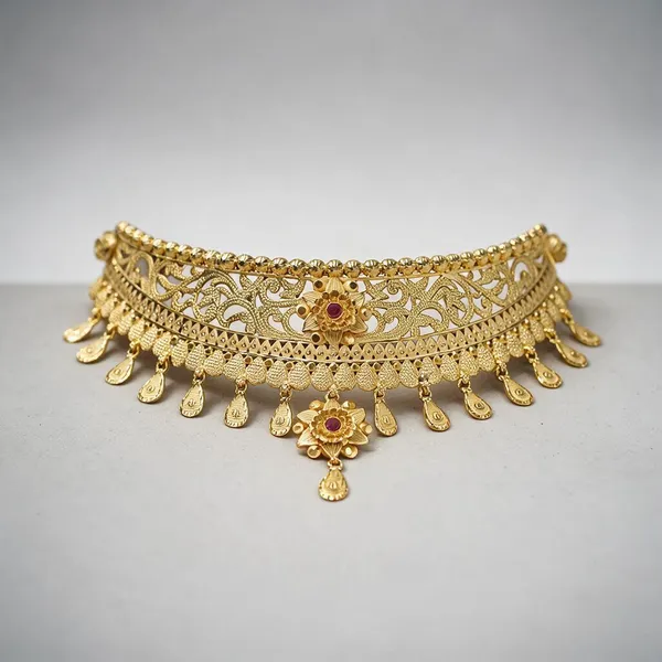 Premium_Gold_Plated__Floral_Choker_Necklace_Set_For_Women