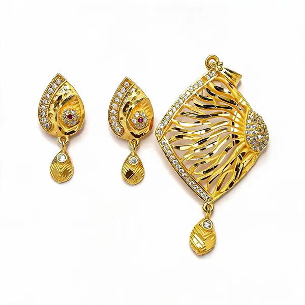 Premium_Gold_Plated__Stone_Studded_Pendant_And_Earring_Set_For_Women