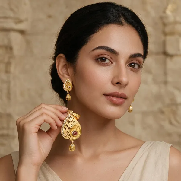 Premium_Gold_Plated__Teardrop_Pendant_And_Earring_Set_For_Women