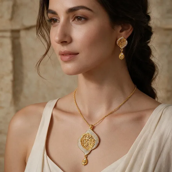 Premium_Gold_Plated__Stone_Studded_Pendant_And_Earring_Set_For_Women