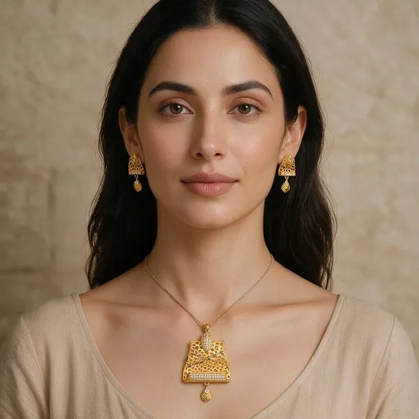 Premium_Gold_Plated__Rhinestone_Pendant_And_Earring_Set_For_Women