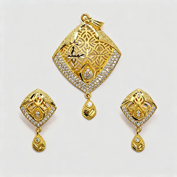 Premium_Gold_Plated__Traditional_Pendant_And_Earring_Set_For_Women