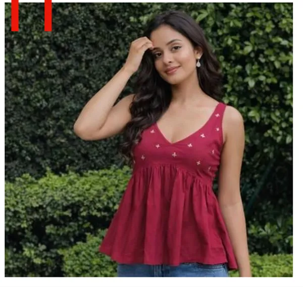 Maroon_Cotton_Sleeveless_Flared_Printed_Top_For_Women
