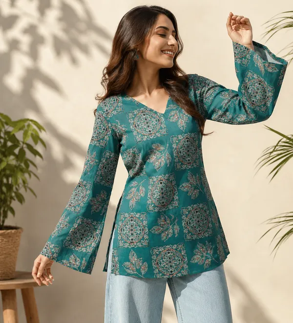 Green_Cotton_Cambric_Floral_Spaghetti_Top_For_Women
