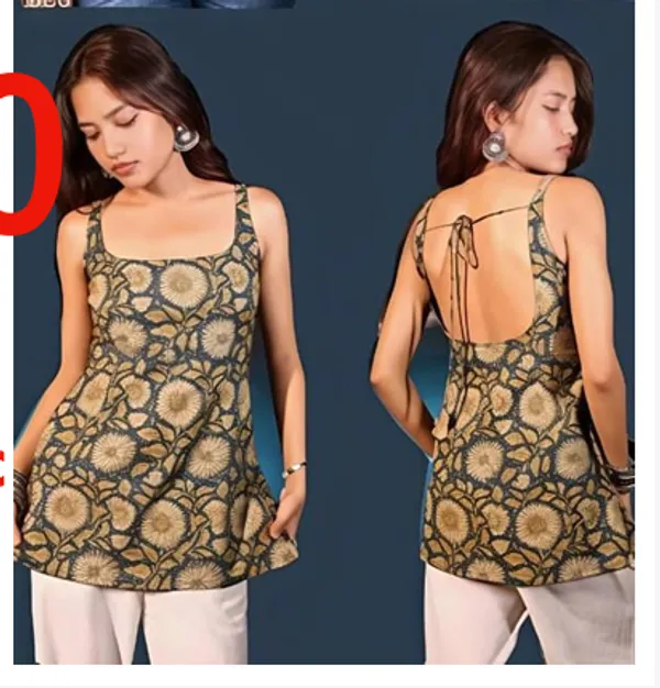 Red_Cotton_Sleeveless_Printed_Short_Kurti_For_Women