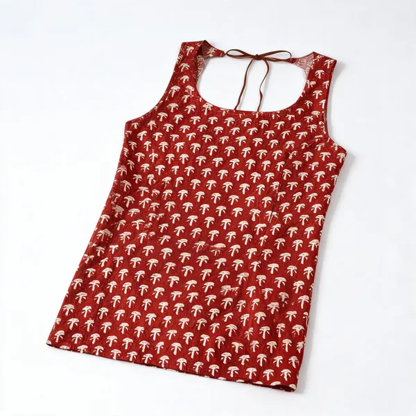 Red_Cotton_Sleeveless_Printed_Short_Kurti_For_Women