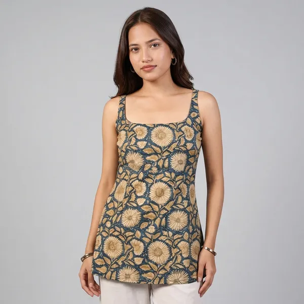 Red_Cotton_Sleeveless_Printed_Short_Kurti_For_Women