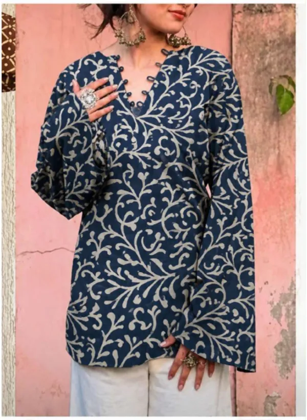 Navy_Blue_Cotton_Straight_Floral_Printed_Kurti_For_Women