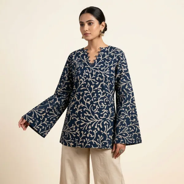 Navy_Blue_Cotton_Straight_Floral_Printed_Kurti_For_Women