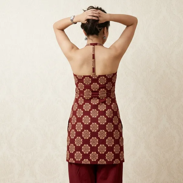 Red_Cotton_Sleeveless_Straight_Printed_Kurti_For_Women
