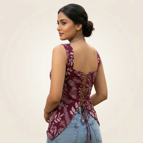 Maroon_Cotton_Cambric_Sleeveless_Botanical_Print_Top_For_Women