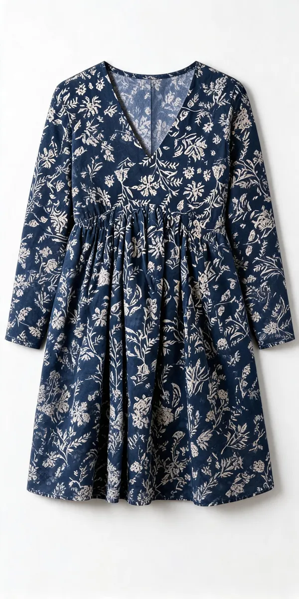 Blue_Cotton_Floral_Print_Flared_Kurti_For_Women