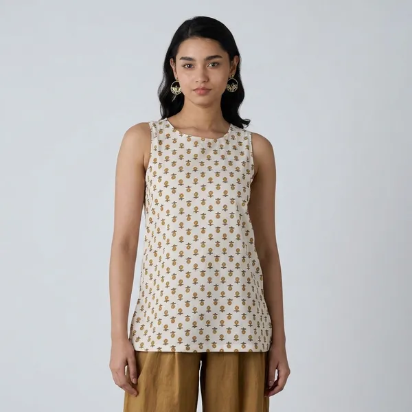 Cream_Cotton_Cambric_Sleeveless_Floral_Print_Top_For_Women