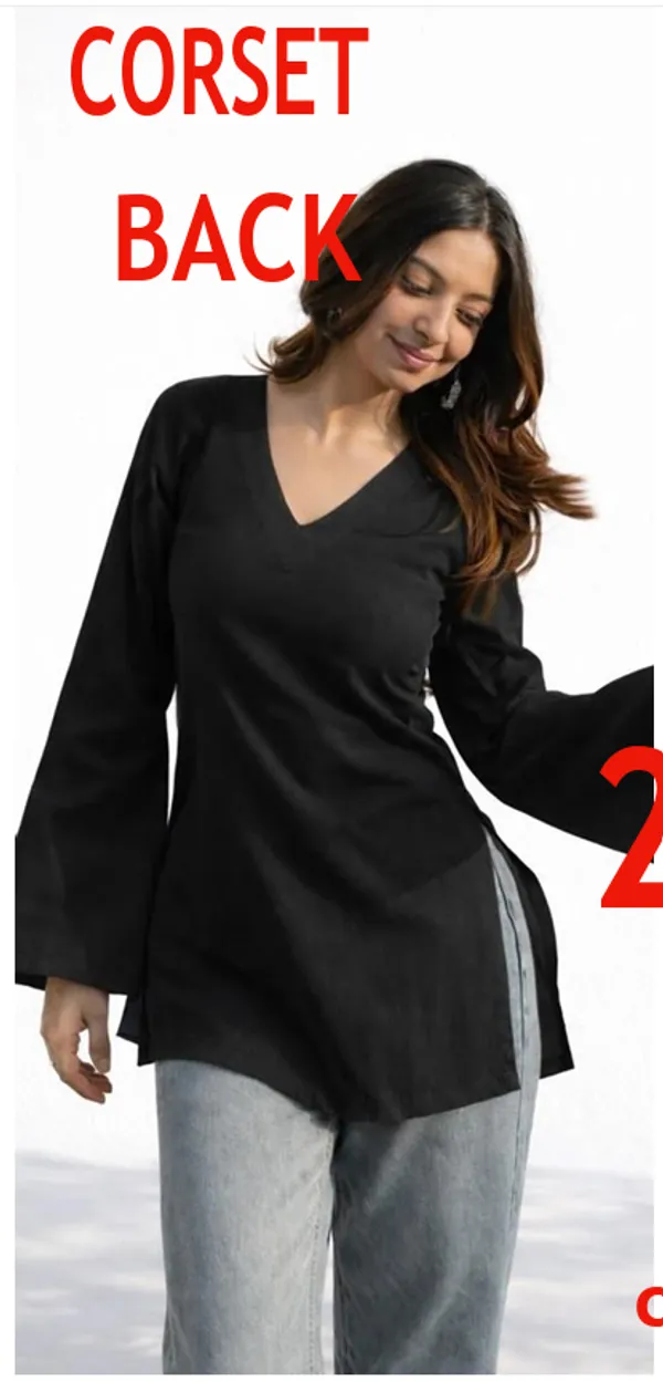 Black_Cotton_Corset_Back_Short_Kurti_For_Women