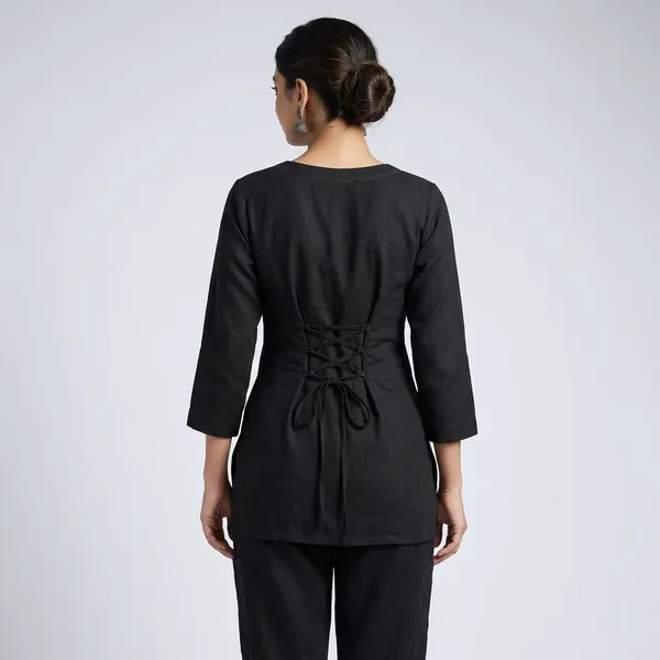 Black_Cotton_Corset_Back_Short_Kurti_For_Women