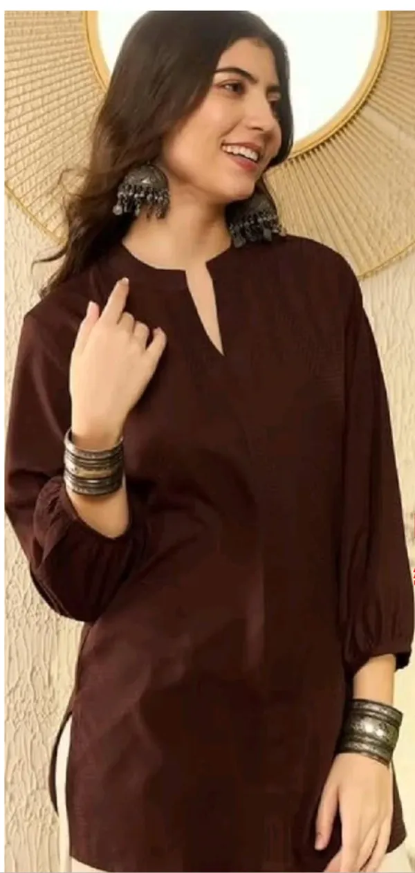 Brown_Cotton_Solid_Straight_Kurti_For_Women