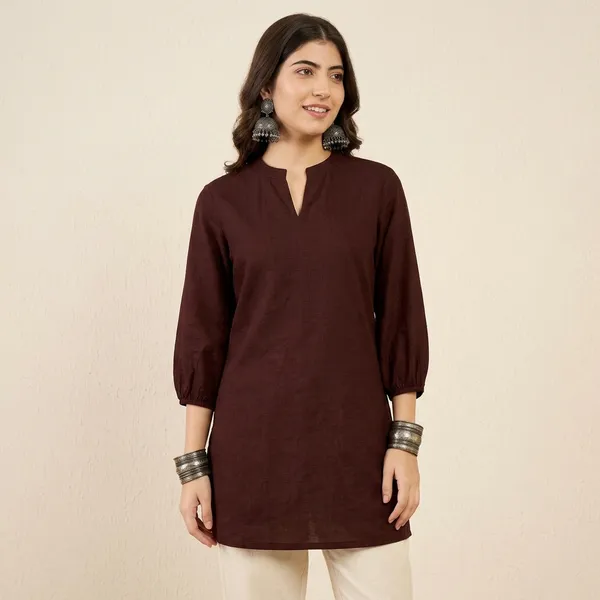Brown_Cotton_Solid_Straight_Kurti_For_Women