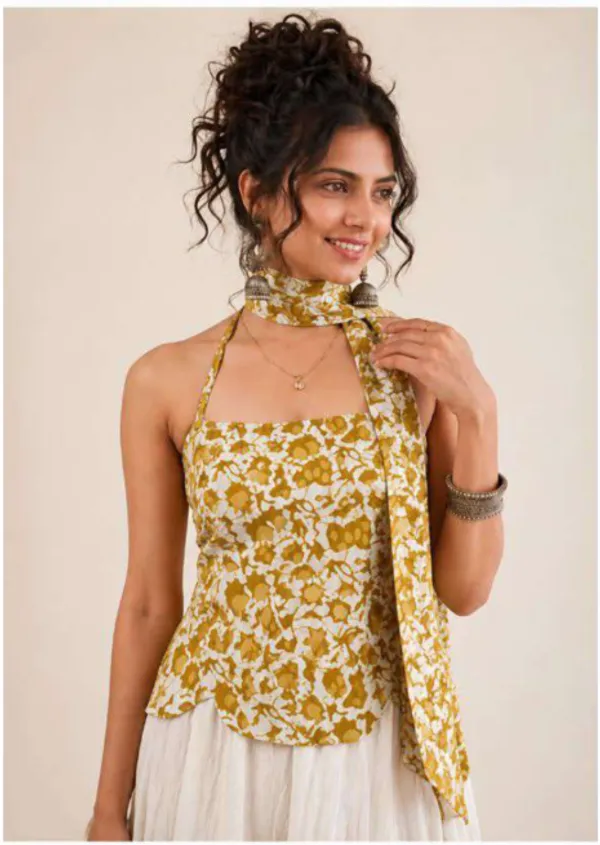 Mustard_Cotton_Halter_Neck_Floral_Print_Top_For_Women