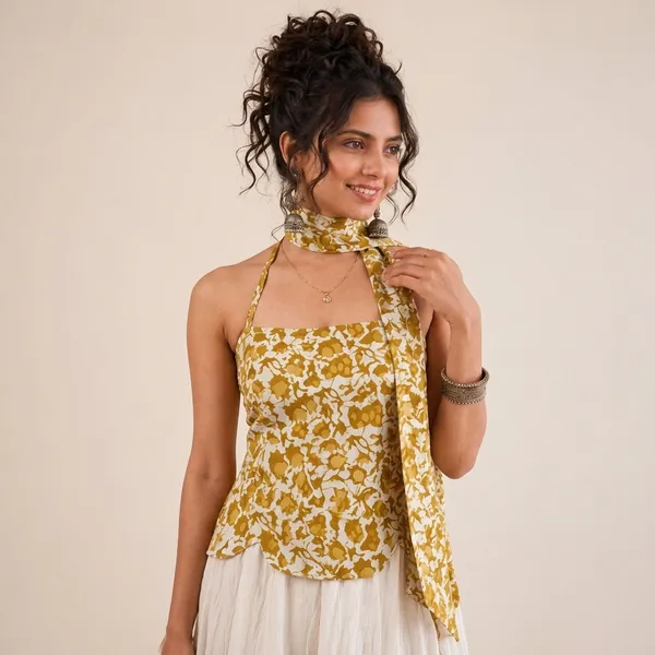 Mustard_Cotton_Halter_Neck_Floral_Print_Top_For_Women