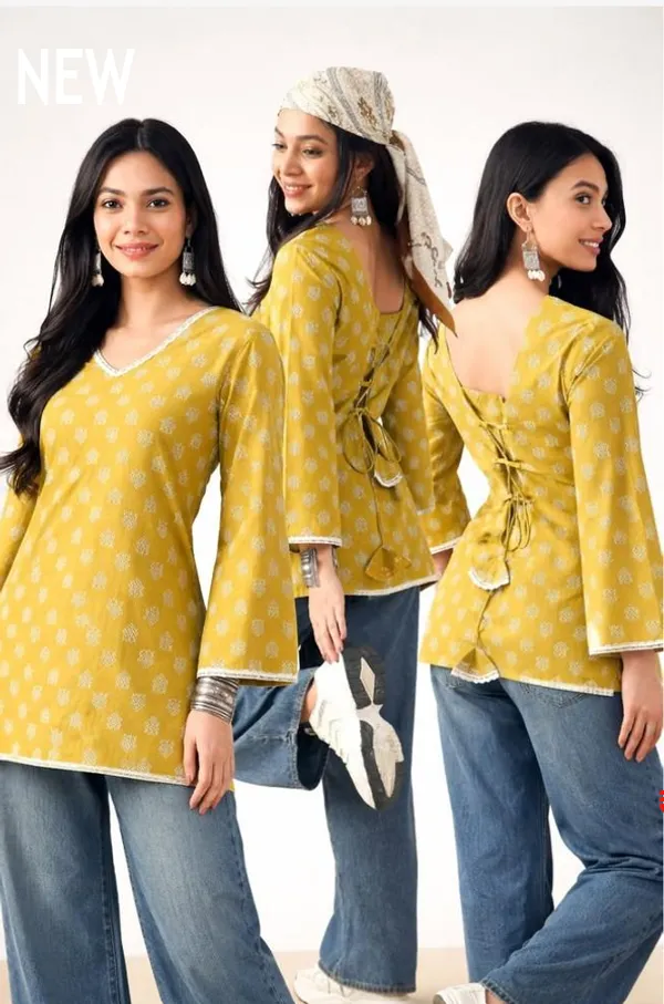Mustard_Cotton_Flared_Printed_Kurti_For_Women