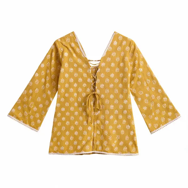Mustard_Cotton_Flared_Printed_Kurti_For_Women