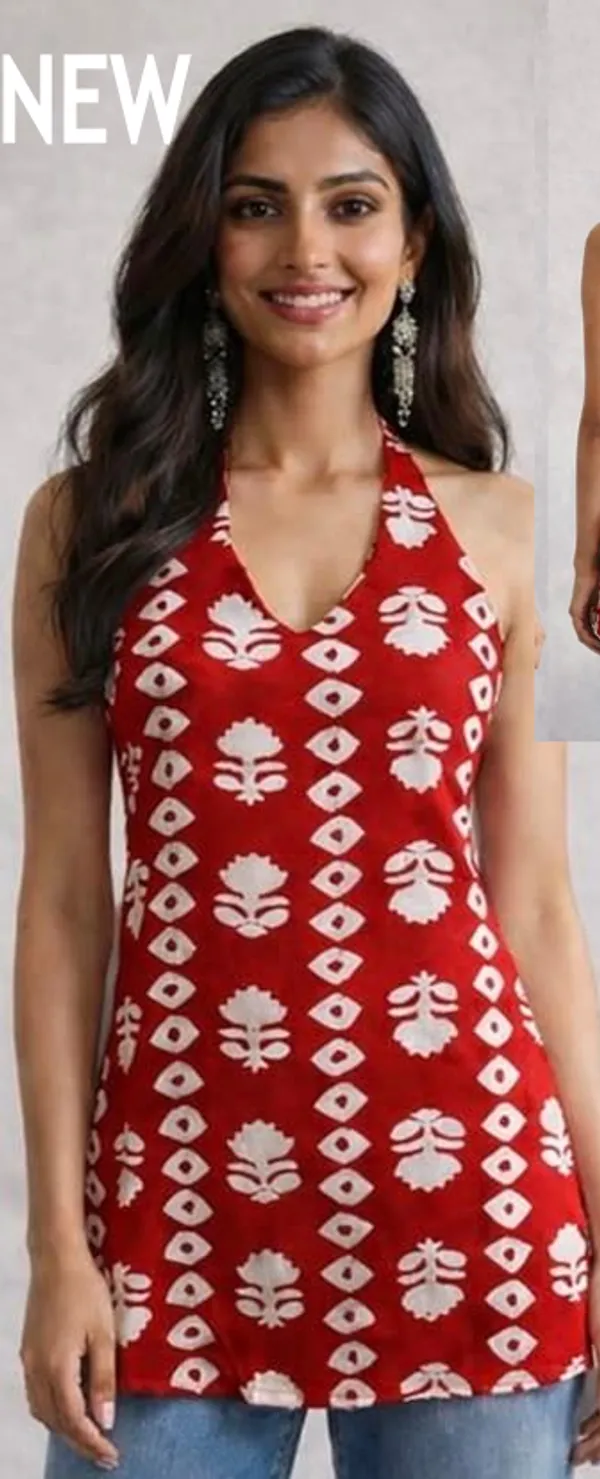 Red_Rayon_Halter_Neck_Printed_Kurti_For_Women