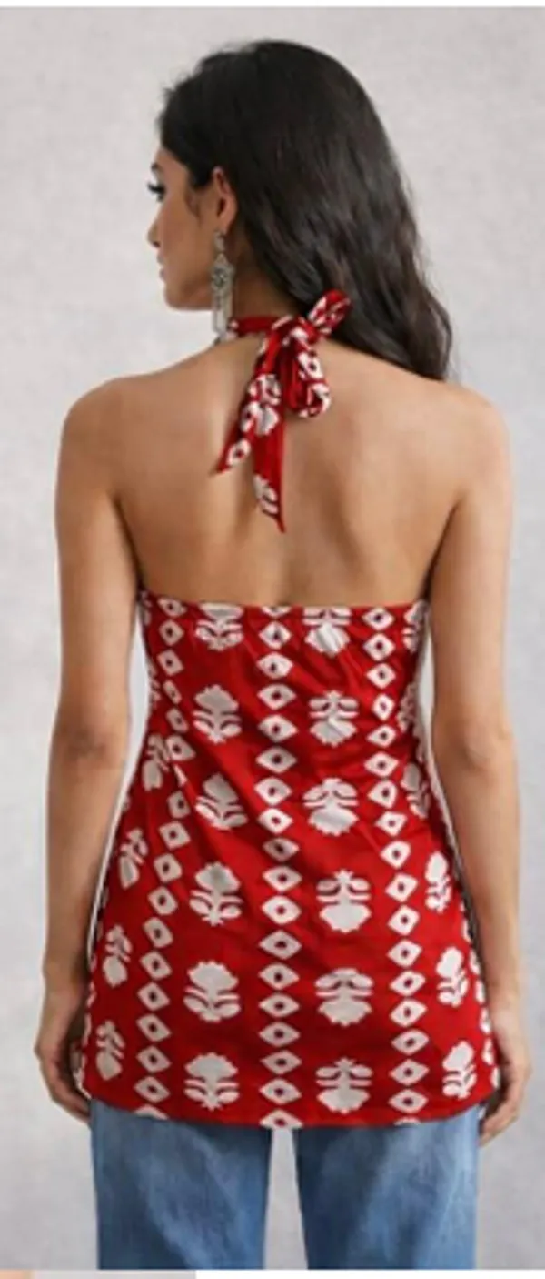Red_Rayon_Halter_Neck_Printed_Kurti_For_Women