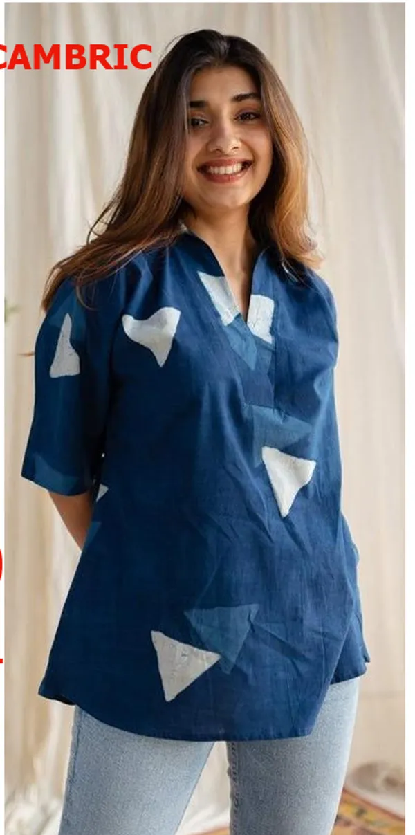 Blue_Cotton_Cambric_Geometric_Print_Tunic_Top_For_Women