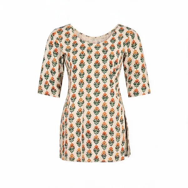 Cream_Cotton_Floral_Print_Short_Kurti_For_Women